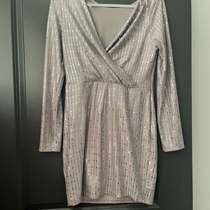 Glamorous Long Sleeve Silver Dress